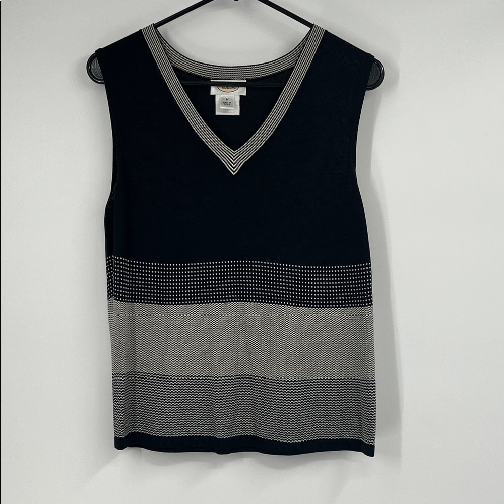 Vintage Talbots Black and White 100% Silk Knit Sleeveless Top Size Medium